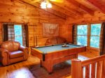 upper living area with pool table-north Georgia cabin rental